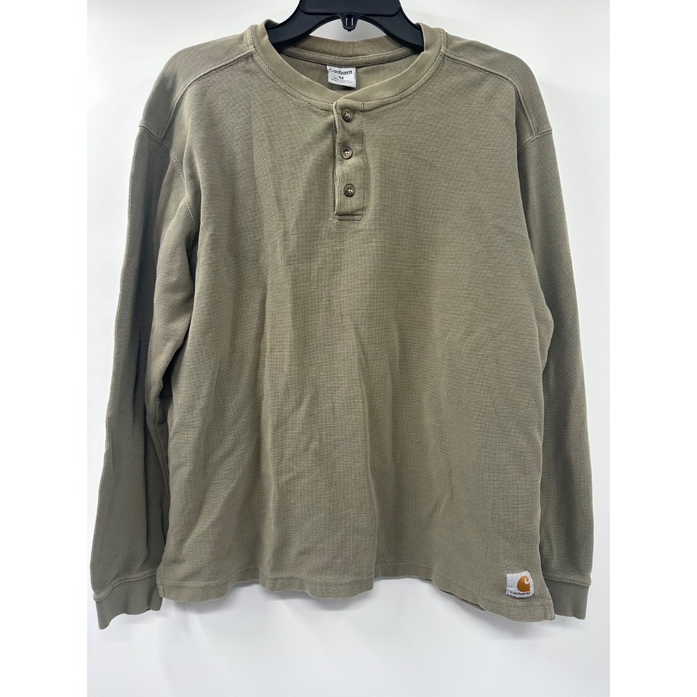 Carhartt K200 Henley Shirt Men's Medium Loden Green Long‎ Sleeve Waffle Knit